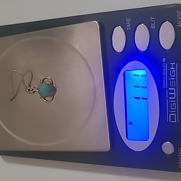 Earring Sterling Silver Wire Wrapped Blue Chrysocolla Chalcedony Rounds Feminine - Picture 5 of 5